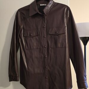 Dex Dark Brown Faux Leather Button-Up Shirt Jacket